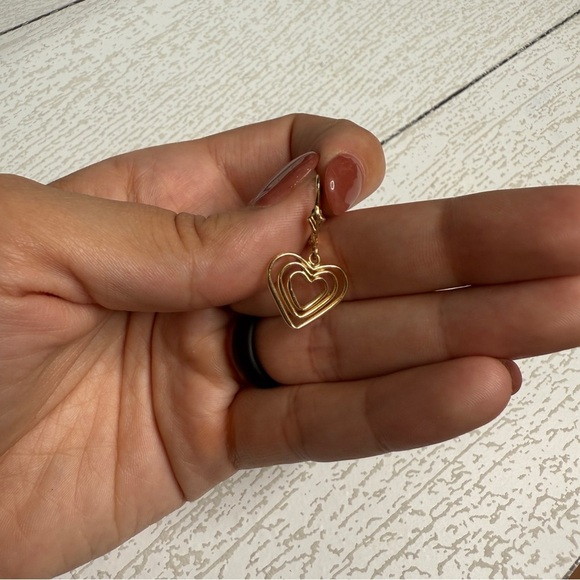 14K Gold Heart Drop Earrings - Picture 2 of 5